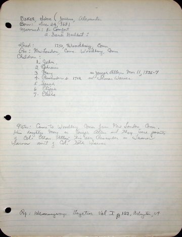 BAKER, John (1681 1750 Conn.) 1 Comfort HURLBURT ALLEN WARNER
